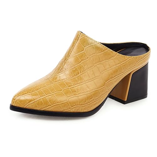 MJIASIAWA Blockabsatz Mule Pointed Toe Damensandalen Strand Pantoffeln Mode Geschlossen Hausschuhe Pantoffeln Sommer Draußen Flip Flops Gelb Gr 37 EU/38 Asiatisch von MJIASIAWA