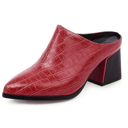MJIASIAWA Blockabsatz Mule Pointed Toe Damensandalen Strand Pantoffeln Mode Geschlossen Hausschuhe Pantoffeln Sommer Draußen Flip Flops Rot Gr 32 EU von MJIASIAWA