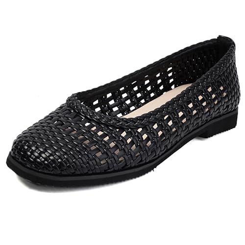 MJIASIAWA Braid Flach Runde Zehen Damen Leisure Walking Dolly Schuhe Ohne Verschluss Sommer Strand Flach Schuhe Damen Ballet Schwarz Gr 40 EU/41 Asiatisch von MJIASIAWA