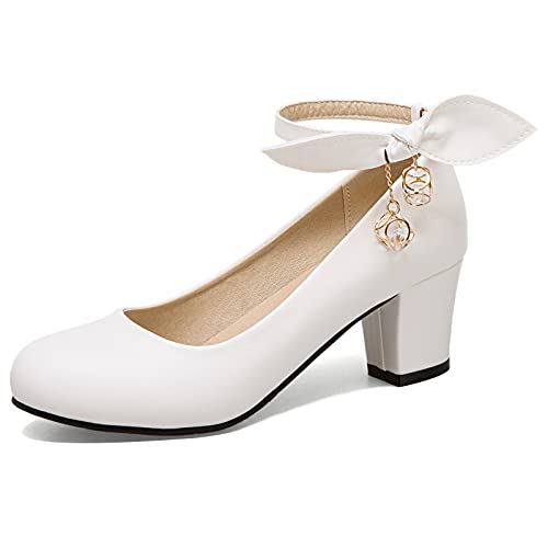 MJIASIAWA Brautschuhe Knöchelriemchen Damen Closed Toe Blockabsatz Pumps Bows Elegant Mitte Absatz Abend Prom Kleid Schuhe Weiß Gr 35 EU MJIASIAWA Brautschuhe Knöchelriemchen Damen Closed Toe Blockabsatz Pumps Bows Elegant Mitte Absatz Abend Prom Kleid Schuhe Weiß Gr 35 EU von MJIASIAWA