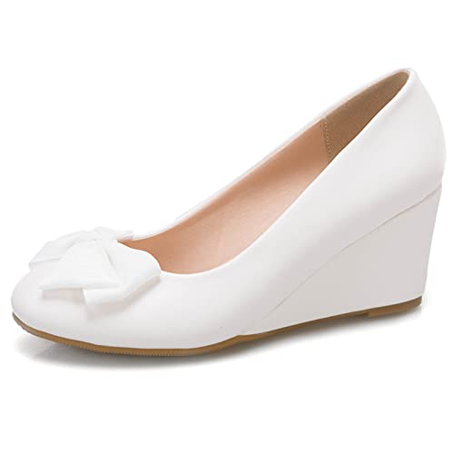 MJIASIAWA Brautschuhe Ohne Verschluss Damen Closed Toe Elegant Keilabsatz Pumps Mitte Absatz Party Formal Kleid Bows Schuhe Weiß Gr 38 EU/39 Asiatisch MJIASIAWA Brautschuhe Ohne Verschluss Damen Closed Toe Elegant Keilabsatz Pumps Mitte Absatz Party Formal Kleid Bows Schuhe Weiß Gr 38 EU/39 Asiatisch von MJIASIAWA