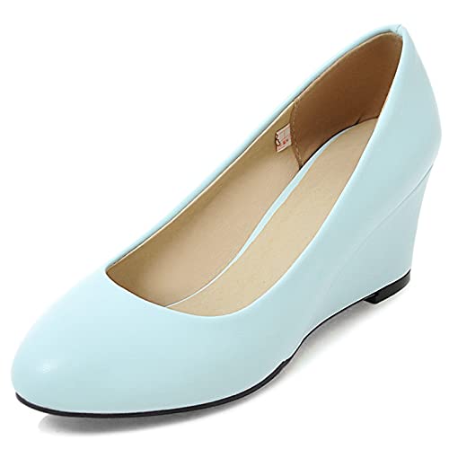 MJIASIAWA Bride Closed Toe Elegant Hochzeit Ohne Verschluss Keilabsatz Pumps Glitzer Abend Mode Mitte Absatz Comfy Kleid Pumps Blau Gr 39 EU/40 Asiatisch von MJIASIAWA