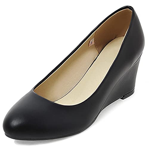 MJIASIAWA Bride Closed Toe Elegant Hochzeit Ohne Verschluss Keilabsatz Pumps Glitzer Abend Mode Mitte Absatz Comfy Kleid Pumps Schwarz Gr 40.5 EU/42 Asiatisch von MJIASIAWA