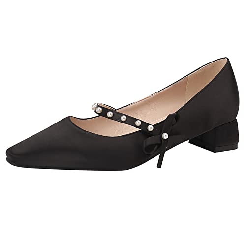 MJIASIAWA Bride Formal Pointed Toe Kleid Mary Jane Schuhe Elegant Hochzeit Studded Komfort Block Mitte Absatz Pumps Prom Schwarz Gr 40 EU/41 Asiatisch von MJIASIAWA