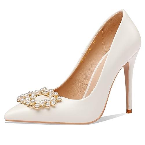 MJIASIAWA Bride Hochzeit Formal Stiletto Pumps Pointed Toe Ohne Verschluss Elegant Höhe Ferse Party Kleid Schuhe Knöchelriemchen Beige Gr 34 EU Asiatisch von MJIASIAWA