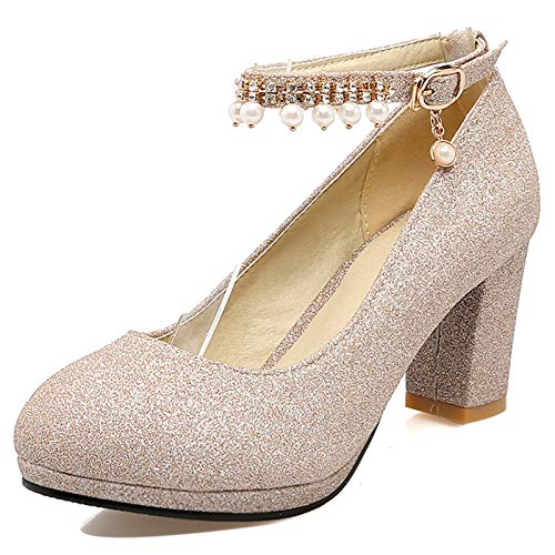 MJIASIAWA Bride Hochzeit Glitzer Blockabsatz Knöchelriemchen Pumps Kleid Damen Höhe Ferse Abend Prom Plateau Pumps Gold Gr 38 EU/39 Asiatisch MJIASIAWA Bride Hochzeit Glitzer Blockabsatz Knöchelriemchen Pumps Kleid Damen Höhe Ferse Abend Prom Plateau Pumps Gold Gr 38 EU/39 Asiatisch von MJIASIAWA