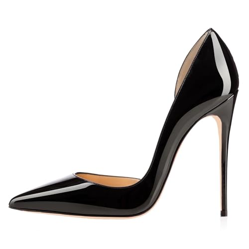 MJIASIAWA Bride Hochzeit Lack Stilettos Pointed Toe Schuhe Ohne Verschluss Damen Lack Höhe Ferse Pumpe Formal Schwarz Gr 34 EU von MJIASIAWA