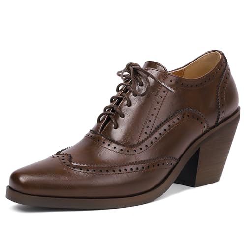 MJIASIAWA Brogue Oxford Damen Men Blockabsatz Buro Monk Schuhe Business Arbeit Klassischer Derby Embroiderot Western Stiefeletten Braun Gr 37 EU/38 Asiatisch von MJIASIAWA