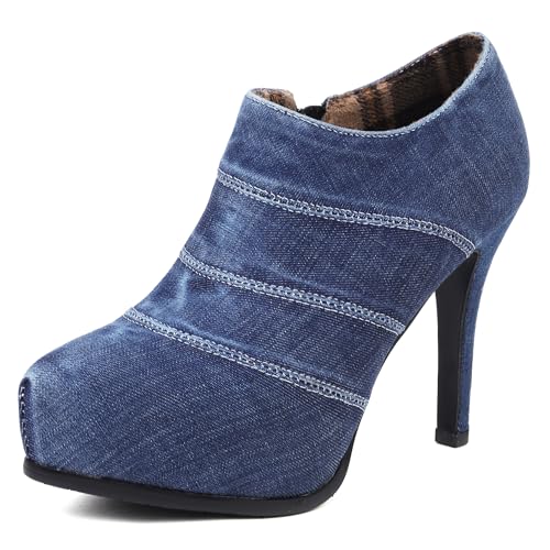 MJIASIAWA Buro Stilettos Damen Pointed Toe Schuhe Zip Business Arbeit Klassische Plateau Schnüren Oxford Derby Blau Gr 36 EU von MJIASIAWA