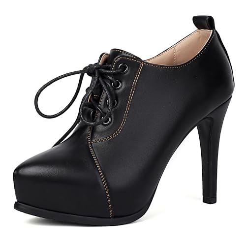 MJIASIAWA Buro Stilettos Damen Pointed Toe Schuhe Zip Business Arbeit Klassische Plateau Schnüren Oxford Derby Schwarz Gr 36.5 EU/37 Asiatisch von MJIASIAWA