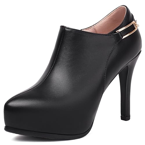 MJIASIAWA Buro Stilettos Damen Pointed Toe Schuhe Zip Business Arbeit Klassische Plateau Schnüren Oxford Derby Schwarz Gr 41 EU/43 Asiatisch von MJIASIAWA