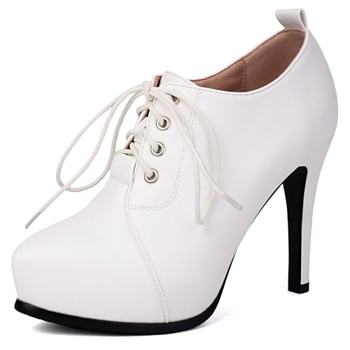 MJIASIAWA Buro Stilettos Damen Pointed Toe Schuhe Zip Business Arbeit Klassische Plateau Schnüren Oxford Derby Weiß Gr 37 EU/38 Asiatisch von MJIASIAWA