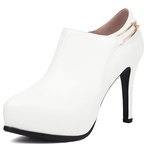 MJIASIAWA Buro Stilettos Damen Pointed Toe Schuhe Zip Business Arbeit Klassische Plateau Schnüren Oxford Derby Weiß Gr 39 EU/40 Asiatisch von MJIASIAWA