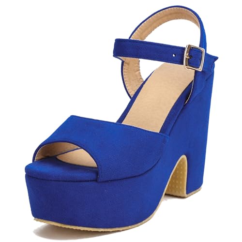 MJIASIAWA Chunky Keilabsatz Damen Offene Zeh Knöchelriemchen Sandals Wildleder Gladiator Sommer Party Plateau Romisch Blau Gr 34 EU MJIASIAWA Chunky Keilabsatz Damen Offene Zeh Knöchelriemchen Sandals Wildleder Gladiator Sommer Party Plateau Romisch Blau Gr 34 EU von MJIASIAWA
