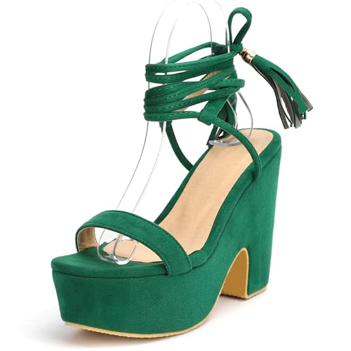 MJIASIAWA Chunky Keilabsatz Damen Offene Zeh Knöchelriemchen Sandals Wildleder Gladiator Sommer Party Plateau Romisch Grün Gr 36.5 EU/37 Asiatisch MJIASIAWA Chunky Keilabsatz Damen Offene Zeh Knöchelriemchen Sandals Wildleder Gladiator Sommer Party Plateau Romisch Grün Gr 36.5 EU/37 Asiatisch von MJIASIAWA