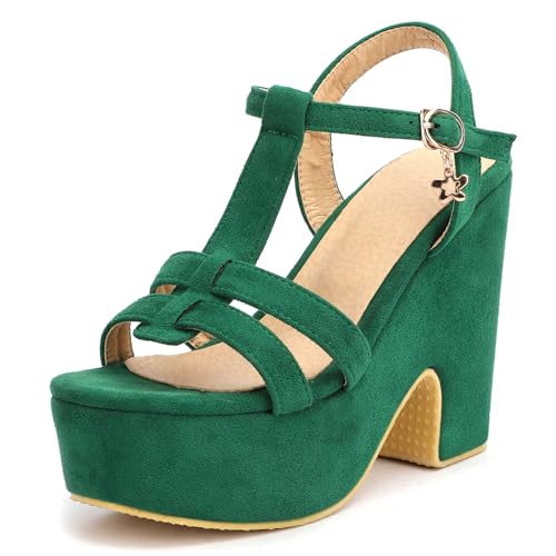 MJIASIAWA Chunky Keilabsatz Damen Offene Zeh Knöchelriemchen Sandals Wildleder Gladiator Sommer Party Plateau Romisch Grün Gr 38 EU/39 Asiatisch MJIASIAWA Chunky Keilabsatz Damen Offene Zeh Knöchelriemchen Sandals Wildleder Gladiator Sommer Party Plateau Romisch Grün Gr 38 EU/39 Asiatisch von MJIASIAWA