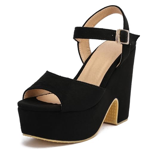 MJIASIAWA Chunky Keilabsatz Damen Offene Zeh Knöchelriemchen Sandals Wildleder Gladiator Sommer Party Plateau Romisch Schwarz Gr 35 EU MJIASIAWA Chunky Keilabsatz Damen Offene Zeh Knöchelriemchen Sandals Wildleder Gladiator Sommer Party Plateau Romisch Schwarz Gr 35 EU von MJIASIAWA