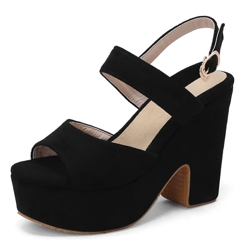 MJIASIAWA Chunky Keilabsatz Damen Offene Zeh Knöchelriemchen Sandals Wildleder Gladiator Sommer Party Plateau Romisch Schwarz Gr 40.5 EU/42 Asiatisch MJIASIAWA Chunky Keilabsatz Damen Offene Zeh Knöchelriemchen Sandals Wildleder Gladiator Sommer Party Plateau Romisch Schwarz Gr 40.5 EU/42 Asiatisch von MJIASIAWA