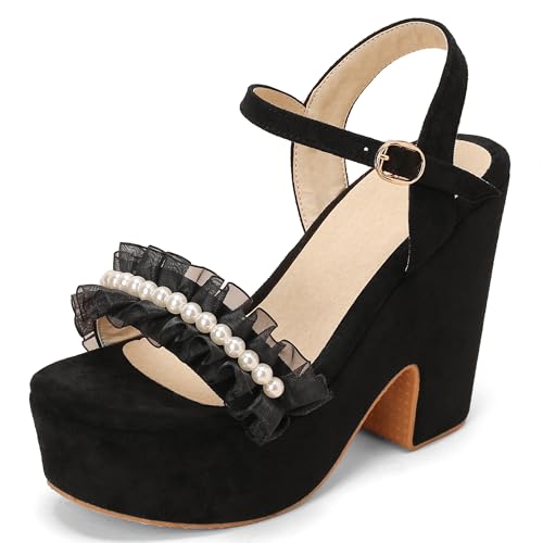 MJIASIAWA Chunky Keilabsatz Damen Offene Zeh Knöchelriemchen Sandals Wildleder Gladiator Sommer Party Plateau Romisch Schwarz Gr 41 EU/43 Asiatisch MJIASIAWA Chunky Keilabsatz Damen Offene Zeh Knöchelriemchen Sandals Wildleder Gladiator Sommer Party Plateau Romisch Schwarz Gr 41 EU/43 Asiatisch von MJIASIAWA