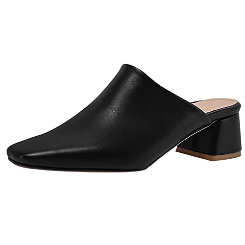 MJIASIAWA Closed Toe Pantoffeln Damen Blockabsatz Mode Mule Sandalen Party Mitte Absatz Ohne Verschluss Pantoffeln Sommer Draußen Pantoffeln Schwarz Gr 42 EU/44 Asiatisch von MJIASIAWA