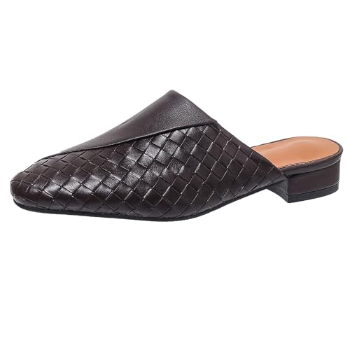 MJIASIAWA Closed Toe Pantoffeln Damen Sommer Low Blockabsatz Pantoletten Hollow Out Strand Pantoffeln Schnalle Leisure Sandalen Braun Gr 37 EU/38 Asiatisch von MJIASIAWA