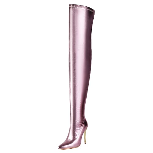 MJIASIAWA Damen Abend Thigh High Pointed Toe Stiefel Party Mode Stiletto Winter Dancing Oberschenkel Stretch Booty Violett Gr 46 EU/48 Asiatisch von MJIASIAWA
