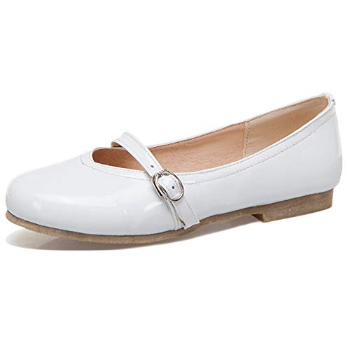 MJIASIAWA Damen Ballet Flach Ballerinas Prom Closed Toe Dolly Schuhe Damen Mary Jane Bride Hochzeit Walking Comfy Flats Weiß Gr 35 EU von MJIASIAWA