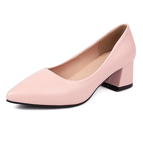 MJIASIAWA Damen Basic Pointed Toe Blockabsatz Pumps Ohne Verschluss Arbeit Formal Schuhe Mitte Absatz Closed Toe Bridal Kleid Pink Gr 44 EU/46 Asiatisch von MJIASIAWA