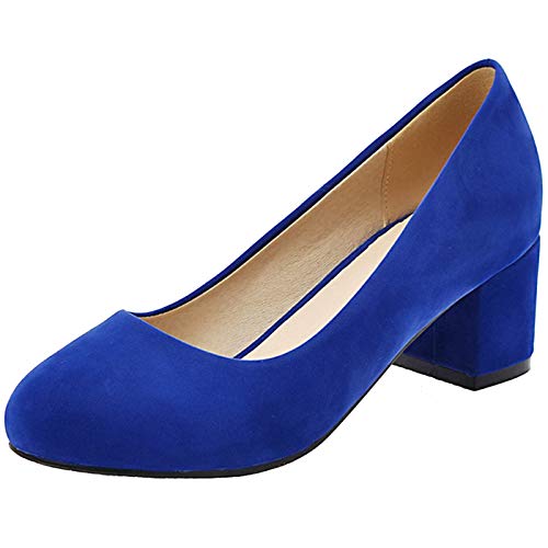 MJIASIAWA Damen Block Mitte Absatz Ohne Verschluss Party Mode Pumps Buro Formal Kleid Arbeit Hochzeit Comfy Closed Toe Pumps Blau Gr 40 EU/41 Asiatisch von MJIASIAWA