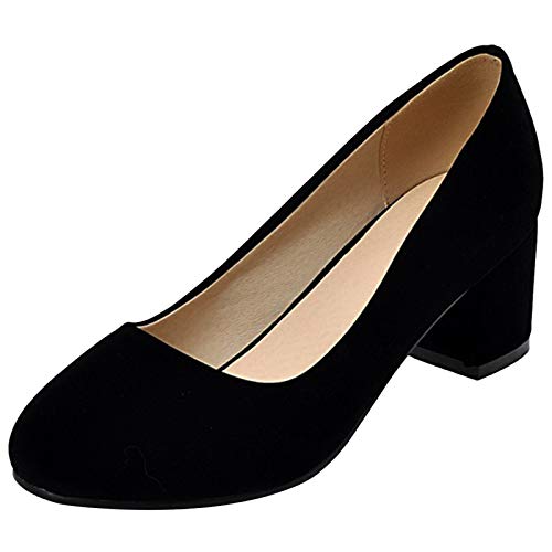 MJIASIAWA Damen Block Mitte Absatz Ohne Verschluss Party Mode Pumps Buro Formal Kleid Arbeit Hochzeit Comfy Closed Toe Pumps Schwarz Gr 33 EU von MJIASIAWA
