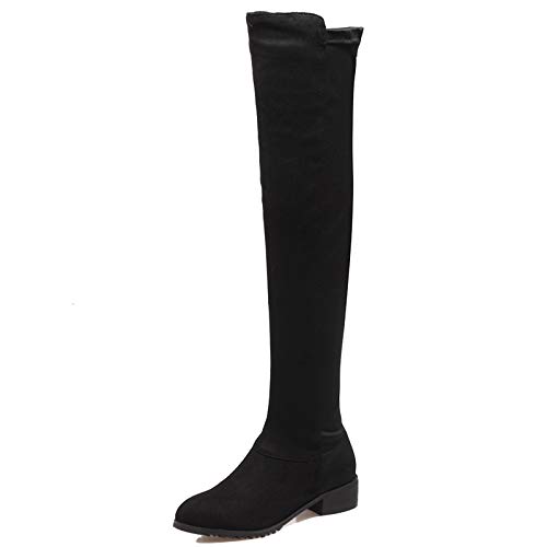 MJIASIAWA Damen Block Mitte Absatz Winter Warm Thigh Stretch Reißverschluss Boots Party Mode Oberschenkel Comfy Kleid Boots Schwarz Gr 44 EU/46 Asiatisch von MJIASIAWA