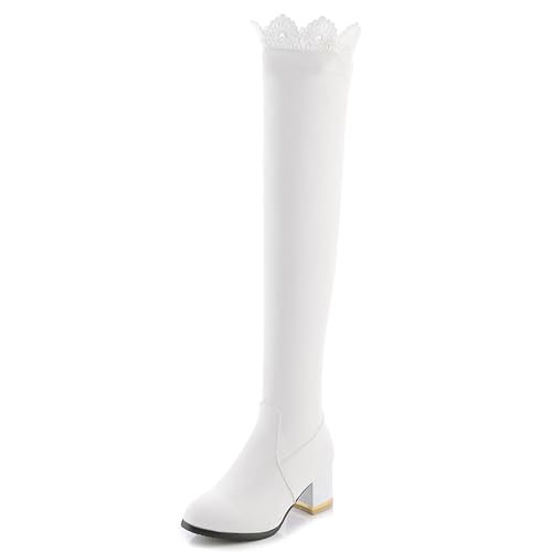 MJIASIAWA Damen Blockabsatz Hochzeit Elegant Overknee Stiefel Winter Runde Zehen Mode Ohne Verschluss Party Long Booty Weiß Gr 38 EU/39 Asiatisch MJIASIAWA Damen Blockabsatz Hochzeit Elegant Overknee Stiefel Winter Runde Zehen Mode Ohne Verschluss Party Long Booty Weiß Gr 38 EU/39 Asiatisch von MJIASIAWA