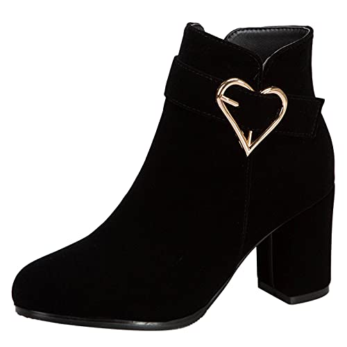 MJIASIAWA Damen Blockabsatz Hochzeit Kleid Winter Warm Stiefeletten Reißverschluss Schnalle Elegant Bridesmaid Höhe Ferse Chelsea Stiefel Schwarz Gr 41 EU/43 Asiatisch von MJIASIAWA