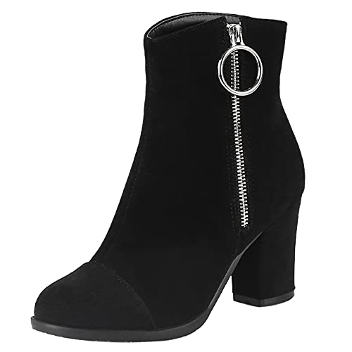 MJIASIAWA Damen Blockabsatz Winter Klassischer Stiefeletten Reißverschluss Party Elegant Hochzeit Höhe Ferse Chelsea Kleid Retro Mode Boots Schwarz Gr 46 EU/48 Asiatisch von MJIASIAWA