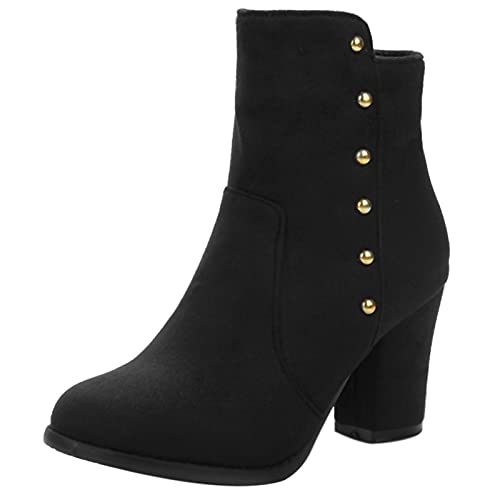 MJIASIAWA Damen Blockabsatz Winter Klassischer Stiefeletten Reißverschluss Party Elegant Hochzeit Höhe Ferse Chelsea Kleid Retro Mode Boots Schwarz Gr 49 EU/51 Asiatisch von MJIASIAWA