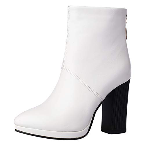 MJIASIAWA Damen Blockabsatz Winter Mode Pointed Toe Plateau Stiefeletten Buro Kleid Höhe Ferse Elegant Warm Chelsea Stiefeletten Weiß Gr 44 EU/46 Asiatisch MJIASIAWA Damen Blockabsatz Winter Mode Pointed Toe Plateau Stiefeletten Buro Kleid Höhe Ferse Elegant Warm Chelsea Stiefeletten Weiß Gr 44 EU/46 Asiatisch von MJIASIAWA
