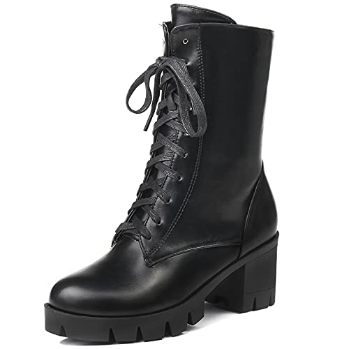 MJIASIAWA Damen Blockabsatz Winter Warm Leisure Plateau Halbschaft Motorradstiefel Mode Reißverschluss Military Combat Klassischer Boots Schwarz/Br Gr 42 EU/44 Asiatisch von MJIASIAWA