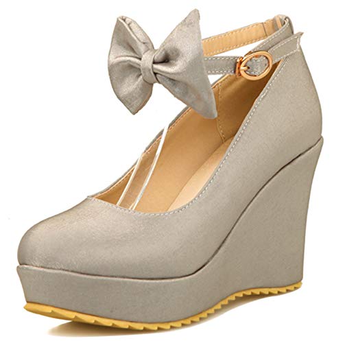 MJIASIAWA Damen Bogen Knöchelriemchen Party Hohen Keilabsatz Plateau Pumps Hochzeit Elegant Kleid Mode Abend Schuhe Silber Gr 39 EU/40 Asiatisch von MJIASIAWA