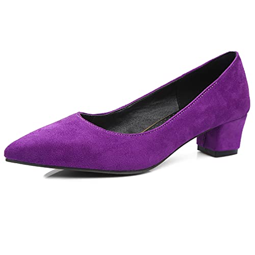 MJIASIAWA Damen Buro Abend Kleid Pointed Toe Ohne Verschluss Blockabsatz Pumps Soft Party Mode Mitte Absatz Pumps Violett Gr 46 EU/48 Asiatisch von MJIASIAWA