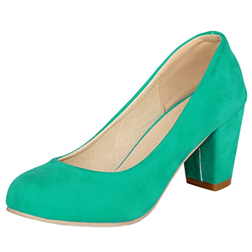MJIASIAWA Damen Buro Arbeit Abend Kleid Closed Toe Blockabsatz Pumps Formal Höhe Ferse Party Bridal Ohne Verschluss Mode Schuhe Grün Gr 43 EU/45 Asiatisch von MJIASIAWA