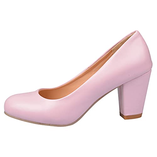 MJIASIAWA Damen Buro Arbeit Abend Kleid Closed Toe Blockabsatz Pumps Formal Höhe Ferse Party Bridal Ohne Verschluss Mode Schuhe Pink Gr 40 EU/41 Asiatisch von MJIASIAWA