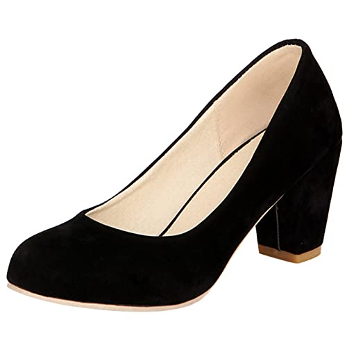 MJIASIAWA Damen Buro Arbeit Abend Kleid Closed Toe Blockabsatz Pumps Formal Höhe Ferse Party Bridal Ohne Verschluss Mode Schuhe Schwarz Gr 43 EU/45 Asiatisch von MJIASIAWA
