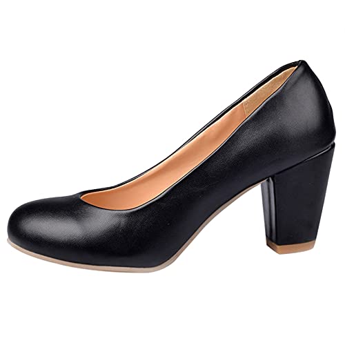 MJIASIAWA Damen Buro Arbeit Abend Kleid Closed Toe Blockabsatz Pumps Formal Höhe Ferse Party Bridal Ohne Verschluss Mode Schuhe Schwarz Gr 44 EU/46 Asiatisch von MJIASIAWA