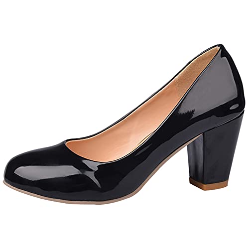 MJIASIAWA Damen Buro Arbeit Abend Kleid Closed Toe Blockabsatz Pumps Formal Höhe Ferse Party Bridal Ohne Verschluss Mode Schuhe Schwarz Gr 45 EU/47 Asiatisch von MJIASIAWA