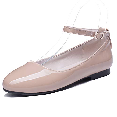 MJIASIAWA Damen Buro Arbeit Flats Knöchelriemchen Komfort Dolly Schuhe Ballerina Prom Ballet Closed Toe Leisure Walking Schuhe Aprikose Gr 47 EU/49 Asiatisch von MJIASIAWA