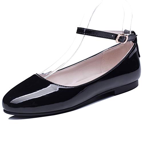 MJIASIAWA Damen Buro Arbeit Flats Knöchelriemchen Komfort Dolly Schuhe Ballerina Prom Ballet Closed Toe Leisure Walking Schuhe Schwarz Gr 45 EU/47 Asiatisch von MJIASIAWA