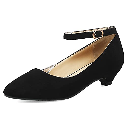 MJIASIAWA Damen Buro Arbeit Kitten Heel Pointed Toe Knöchelriemchen Pumps Niedrige Absatz Comfy Formal Kleid Klassischer Pumps Schwarz Gr 44 EU/46 Asiatisch von MJIASIAWA