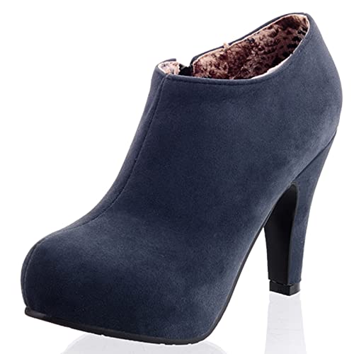 MJIASIAWA Damen Buro Hochzeit Höhe Ferse Winter Warm Plateau Stiefeletten Reißverschluss Elegant Party Bogen Kleid Schuhe Blau Gr 34 EU von MJIASIAWA