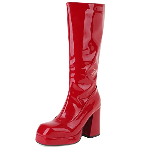 MJIASIAWA Damen Chunky Heel Winter Lack Mode Plateau Riding Hohe Stiefel Reißverschluss Hohen Blockabsatz Kleid Prom Warm Boots Rot Gr 36 EU MJIASIAWA Damen Chunky Heel Winter Lack Mode Plateau Riding Hohe Stiefel Reißverschluss Hohen Blockabsatz Kleid Prom Warm Boots Rot Gr 36 EU von MJIASIAWA