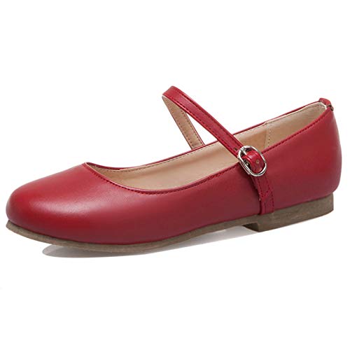 MJIASIAWA Damen Closed Toe Ballerina Mary Jane Damen Ballet Dolly Schuhe Flats Comfy Buro Arbeit Walking Knöchelriemchen Schuhe Rot Gr 39 EU/40 Asiatisch von MJIASIAWA